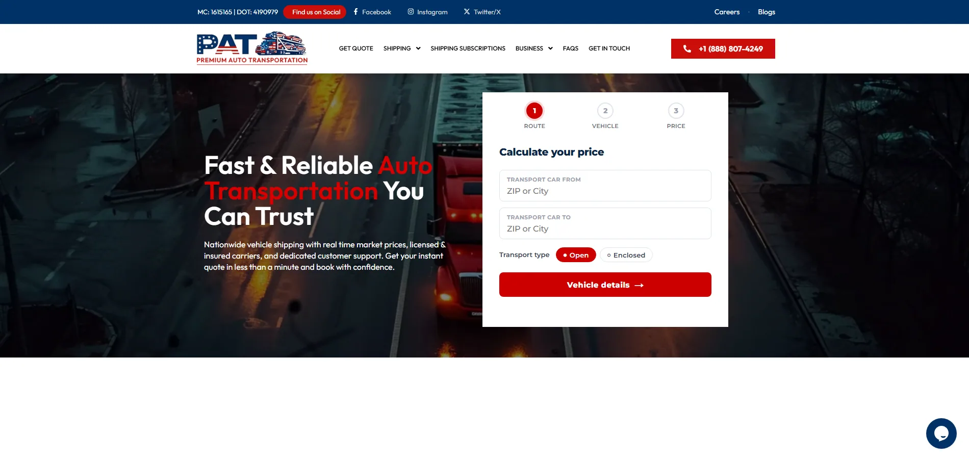 Premium Auto Transportation website preview